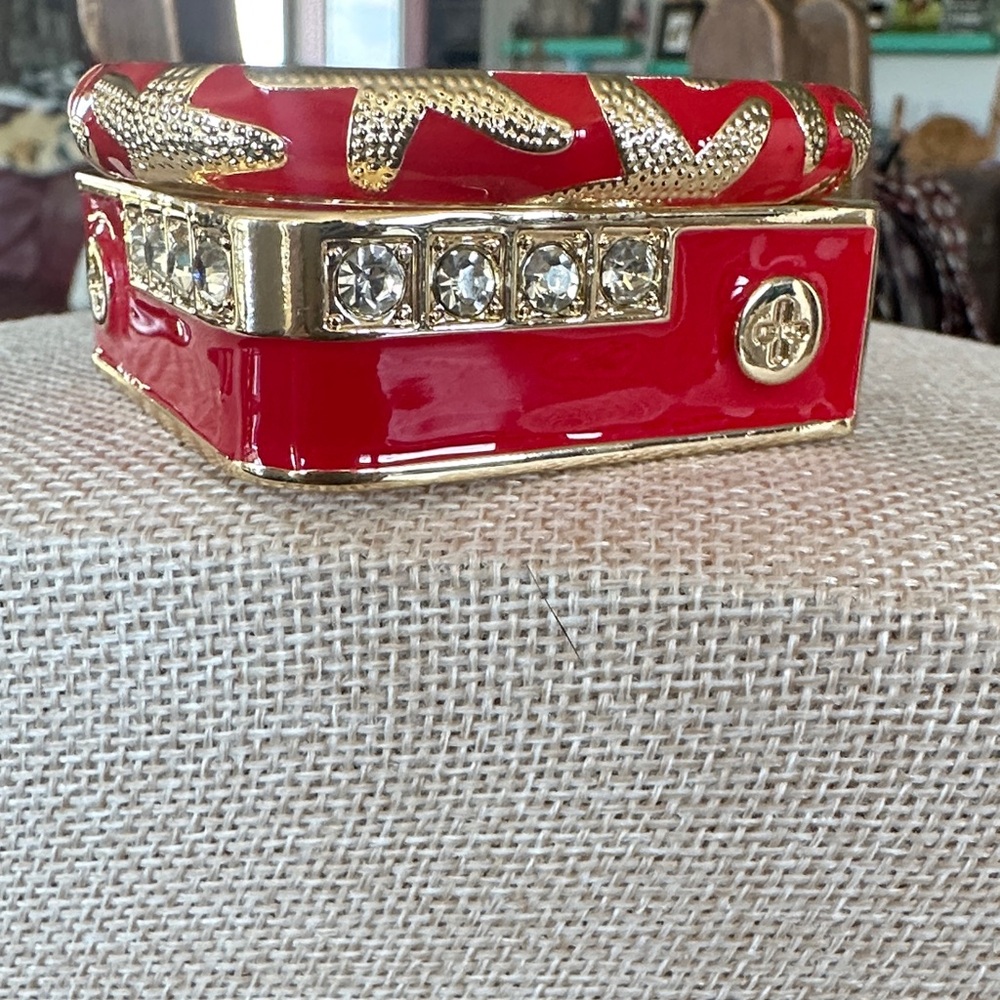 Red Enamel and Gold Tone  Decorative Clamper Bangles